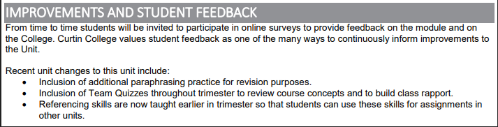 Curtin College Unit Outline Feedback